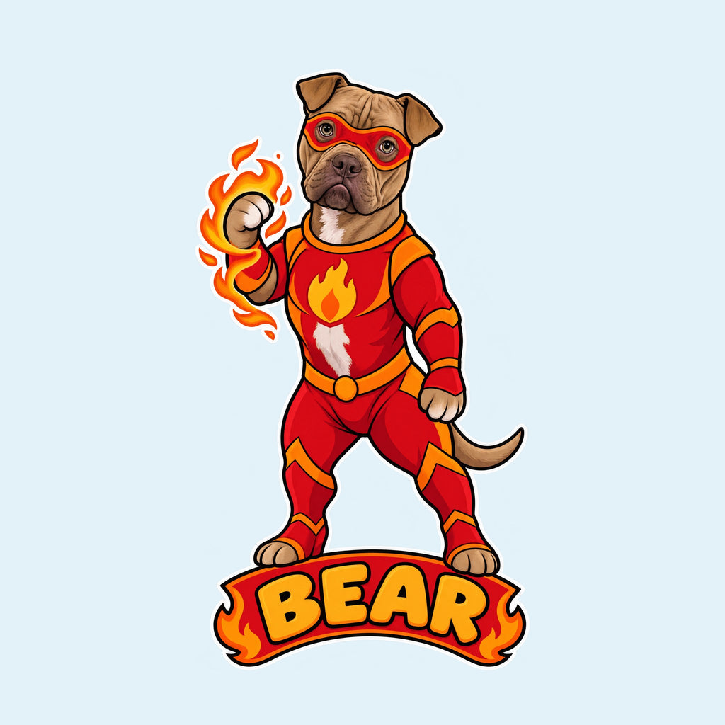Dog fire hero cartoon with the name Bear